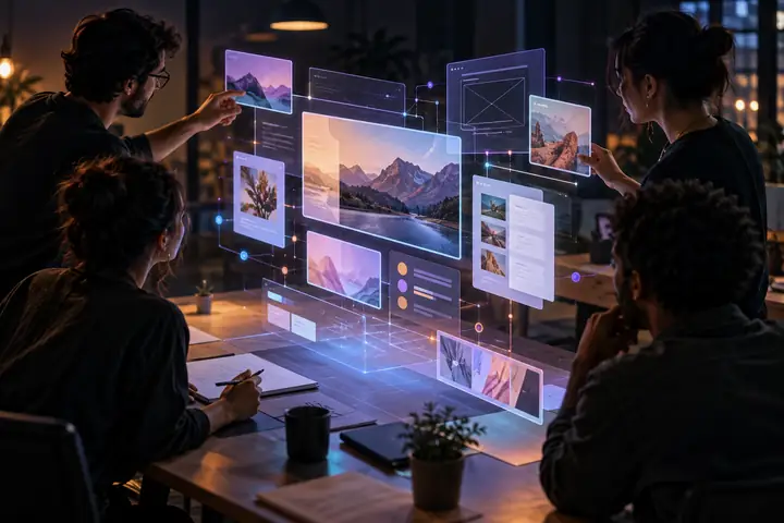 Dunkle Benutzeroberfläche, auf der Ingenieur:innen, Designer:innen und Produktteammitglieder an einem gemeinsamen Softwareprojekt zusammenarbeiten